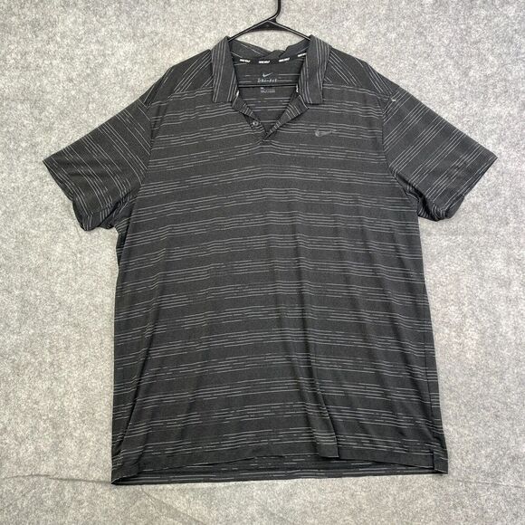 Nike Golf Polo Shirt Mens XXL 2XL Gray Striped Performance Preppy Club - Picture 1 of 8